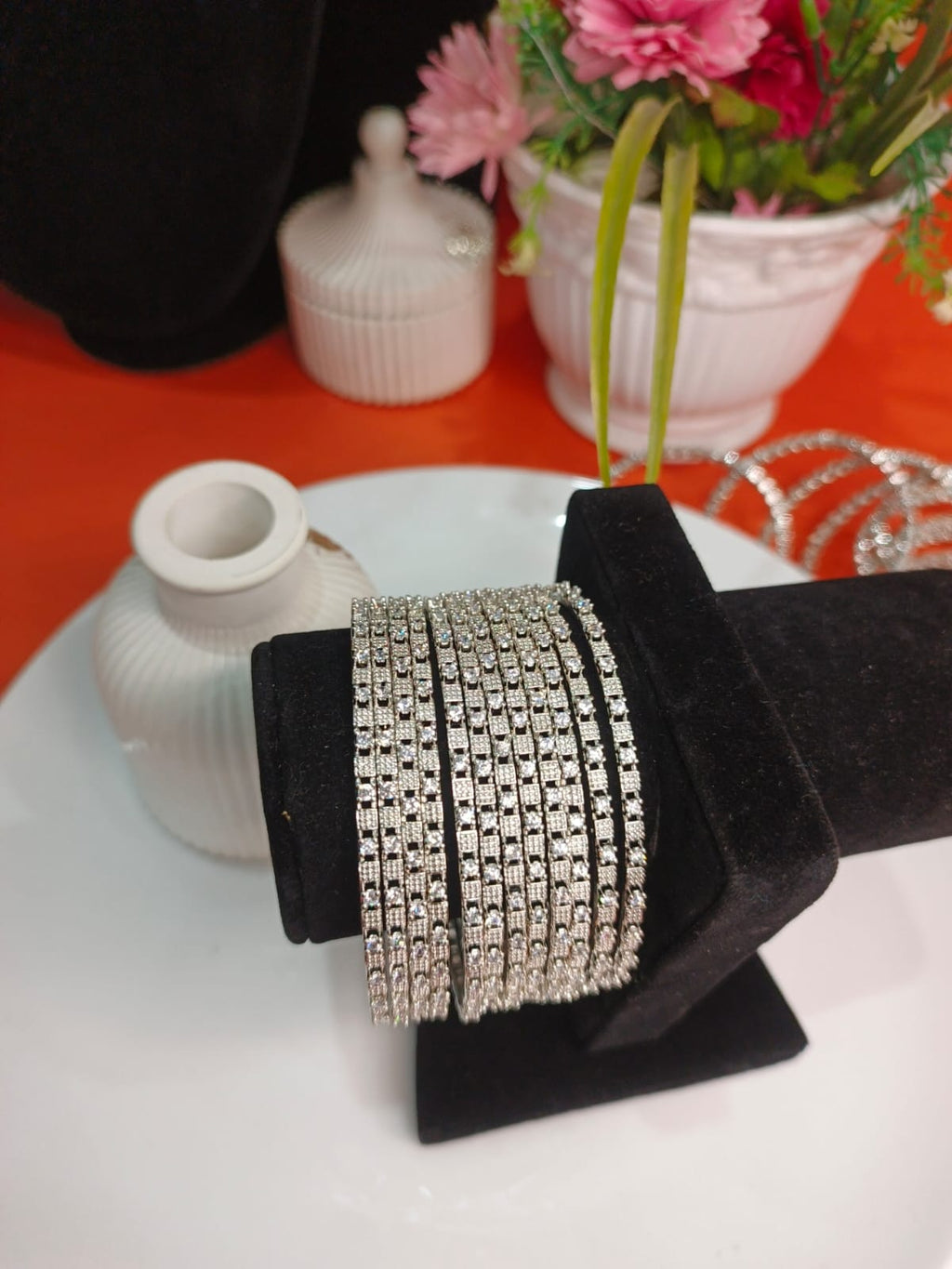 1 Carat Diamond Cut Silver Bangles Set of 4 2.8 size