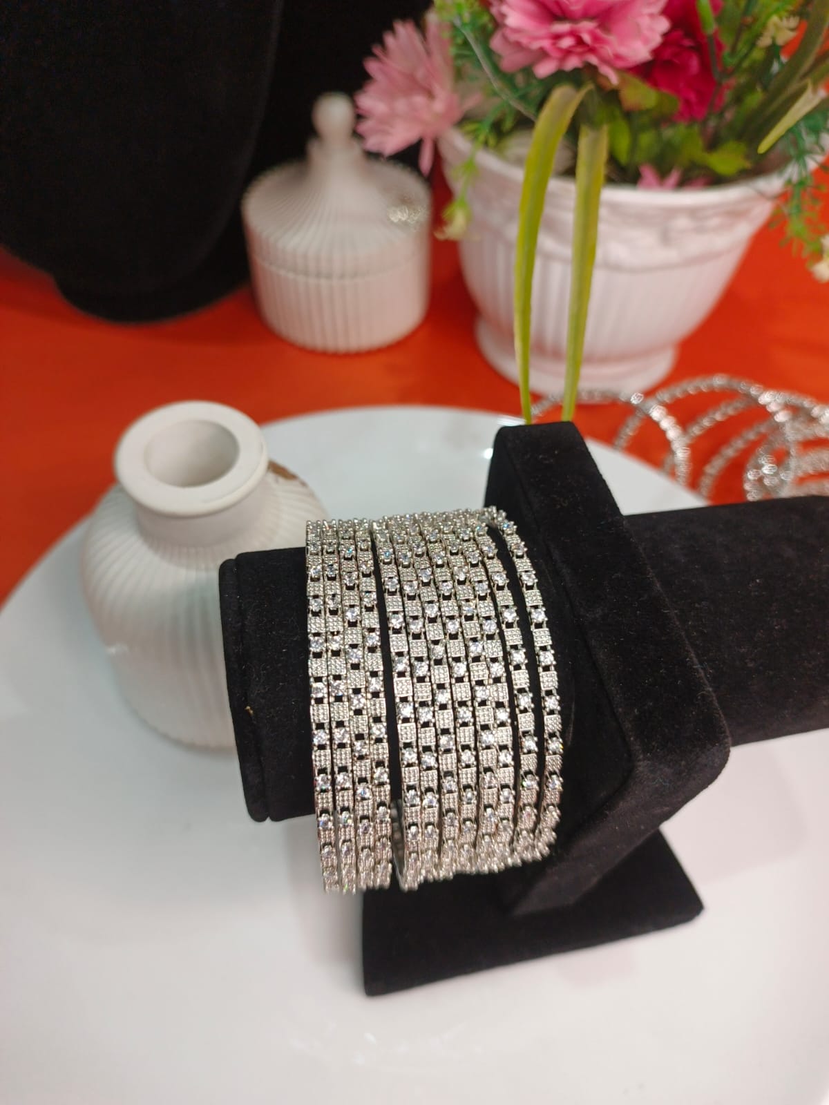 1 Carat Diamond Cut Silver Bangles Set of 4 2.8 size
