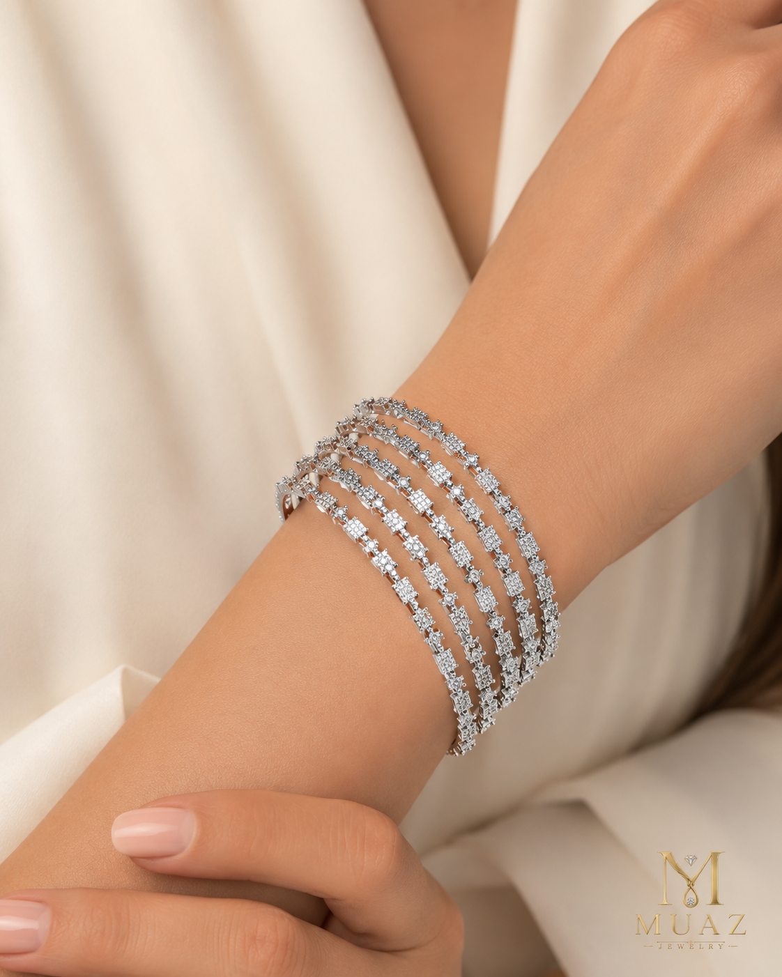 1 Carat Diamond Cut Silver Bangles Set of 4 2.8 size