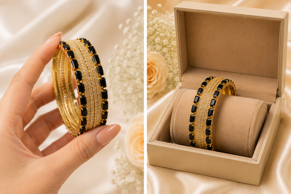 Luxury Black Stone Gold Bangles