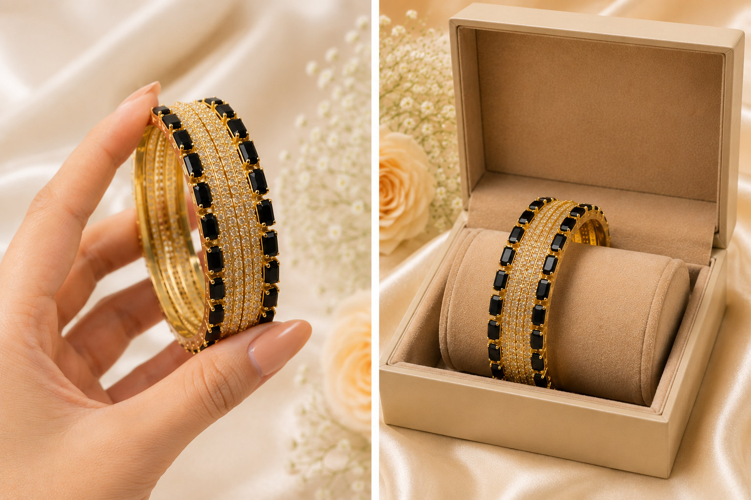 Luxury Black Stone Gold Bangles