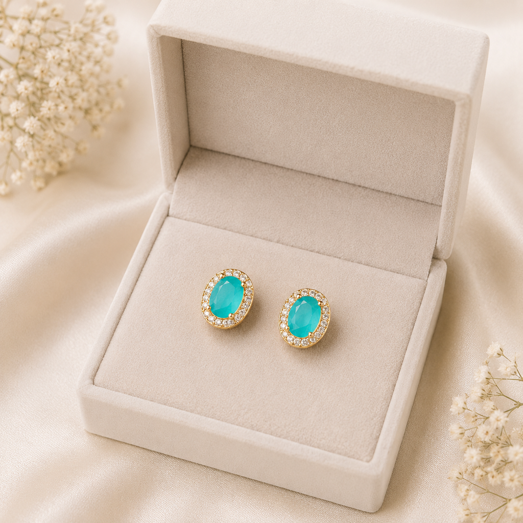 Oval Stone Stud Earrings