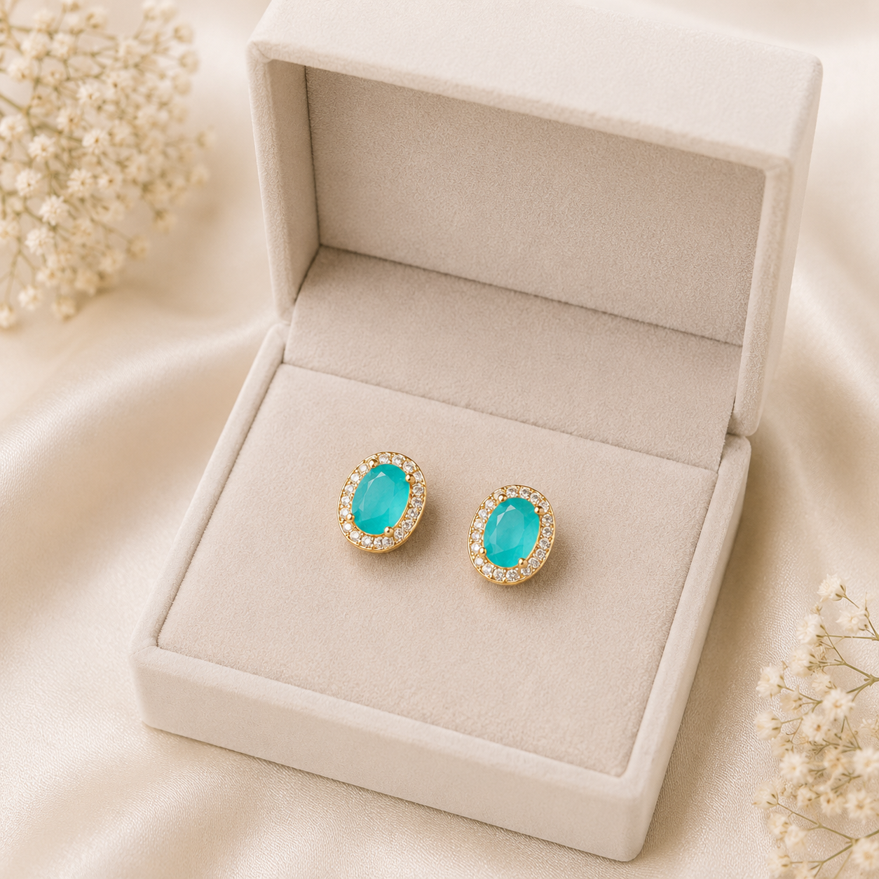 Oval Stone Stud Earrings