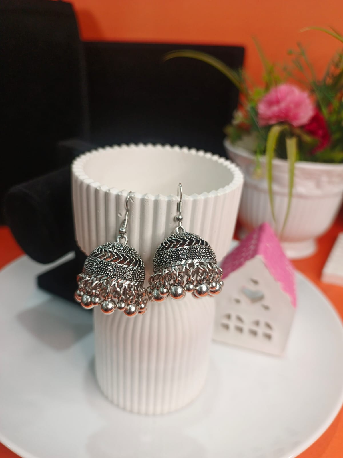 Elegant Silver Jhumka Earrings with Bell Charms