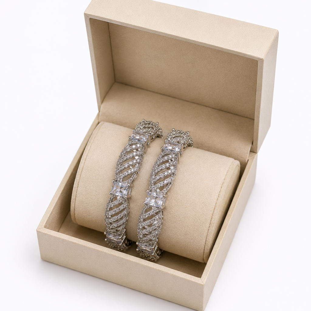 Luxury Designer Zircon - 1 carat  Bangle Set of 2. Size 2.6