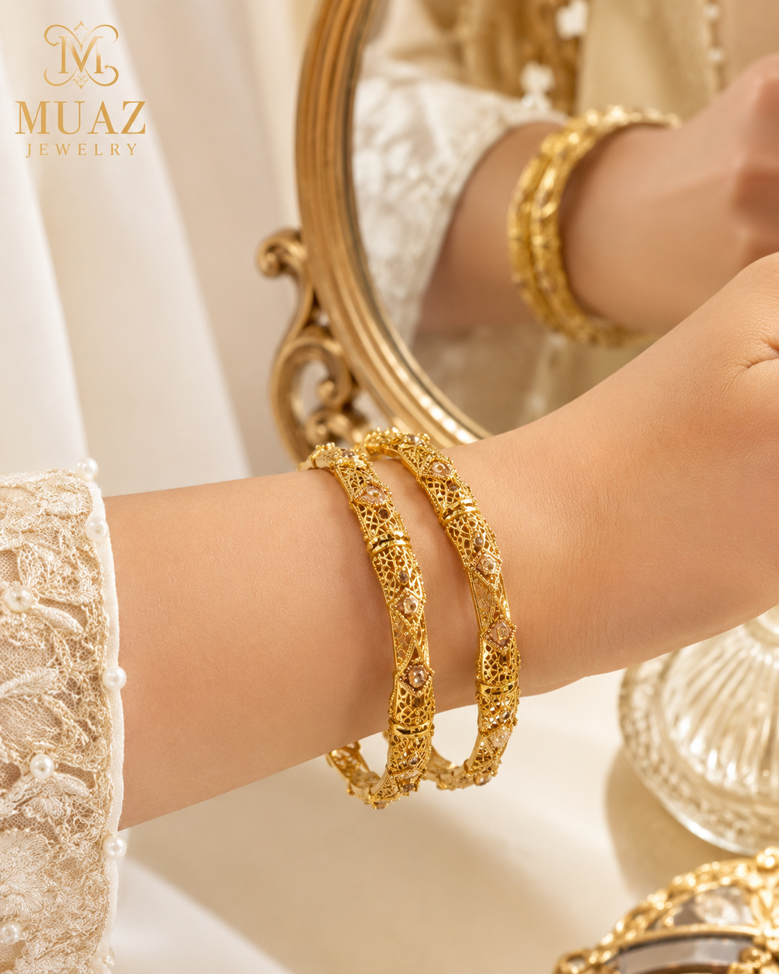 Gold Plated Ornate Bangles Pair