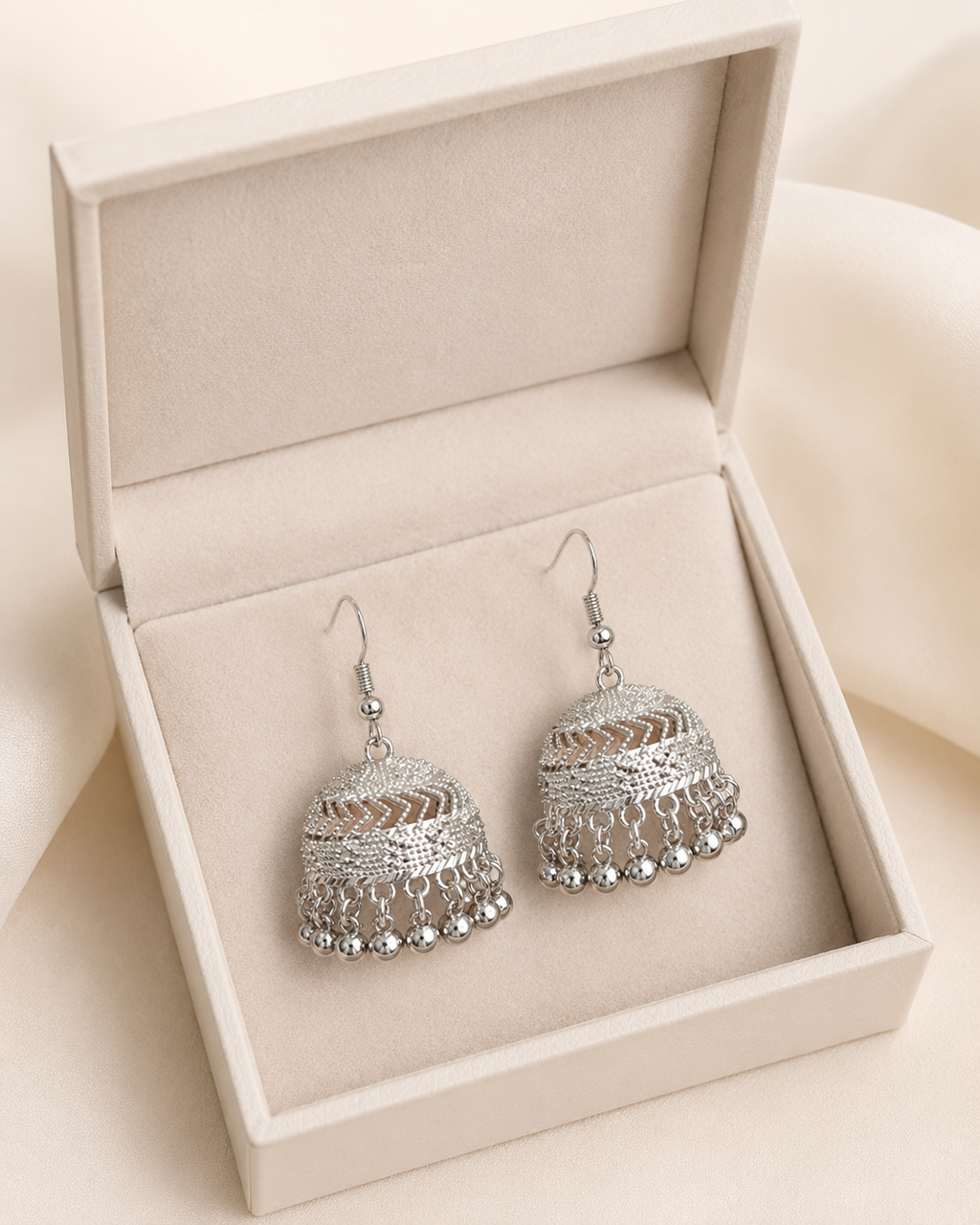 Elegant Silver Jhumka Earrings with Bell Charms