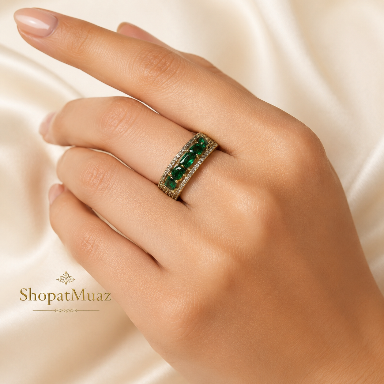1 Carat Emerald Cut Luxury Adjustable Ring( With Dull Gold)