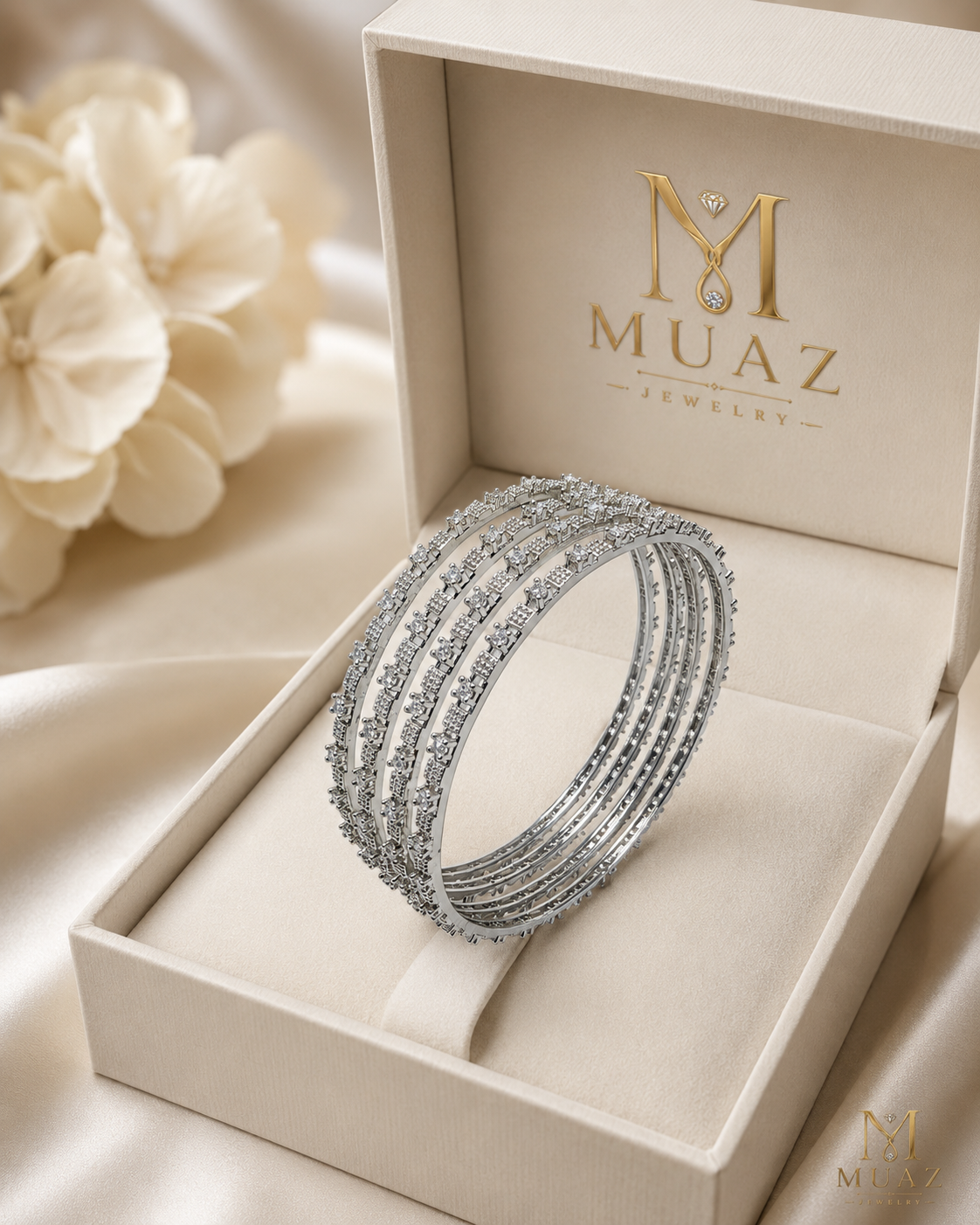 1 Carat Diamond Cut Silver Bangles Set of 4