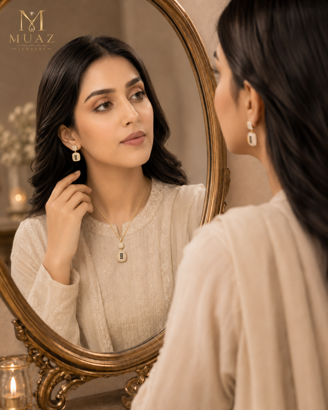 1 Carat Gold Plated Pendant & Earrings Set