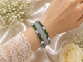 Luxury Silver Green Stone Bangles. Size 2.6
