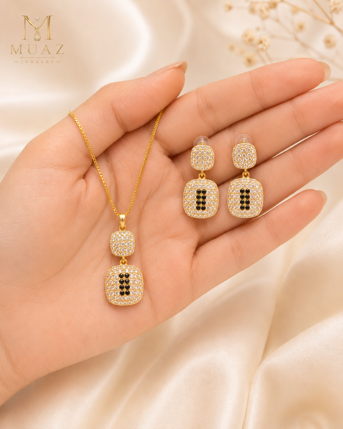 1 Carat Gold Plated Pendant & Earrings Set