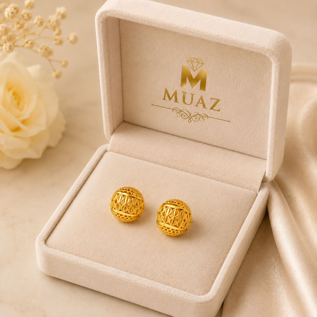 China Gold Round/Oval Stud Tops – Elegant Textured Gold Earrings