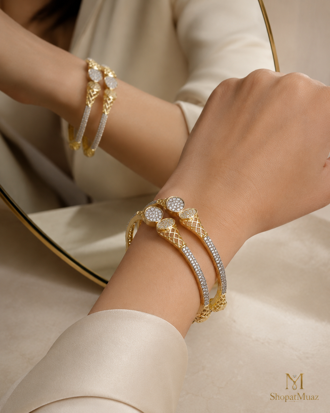 1 Carat Diamond-Cut Gold Bangles