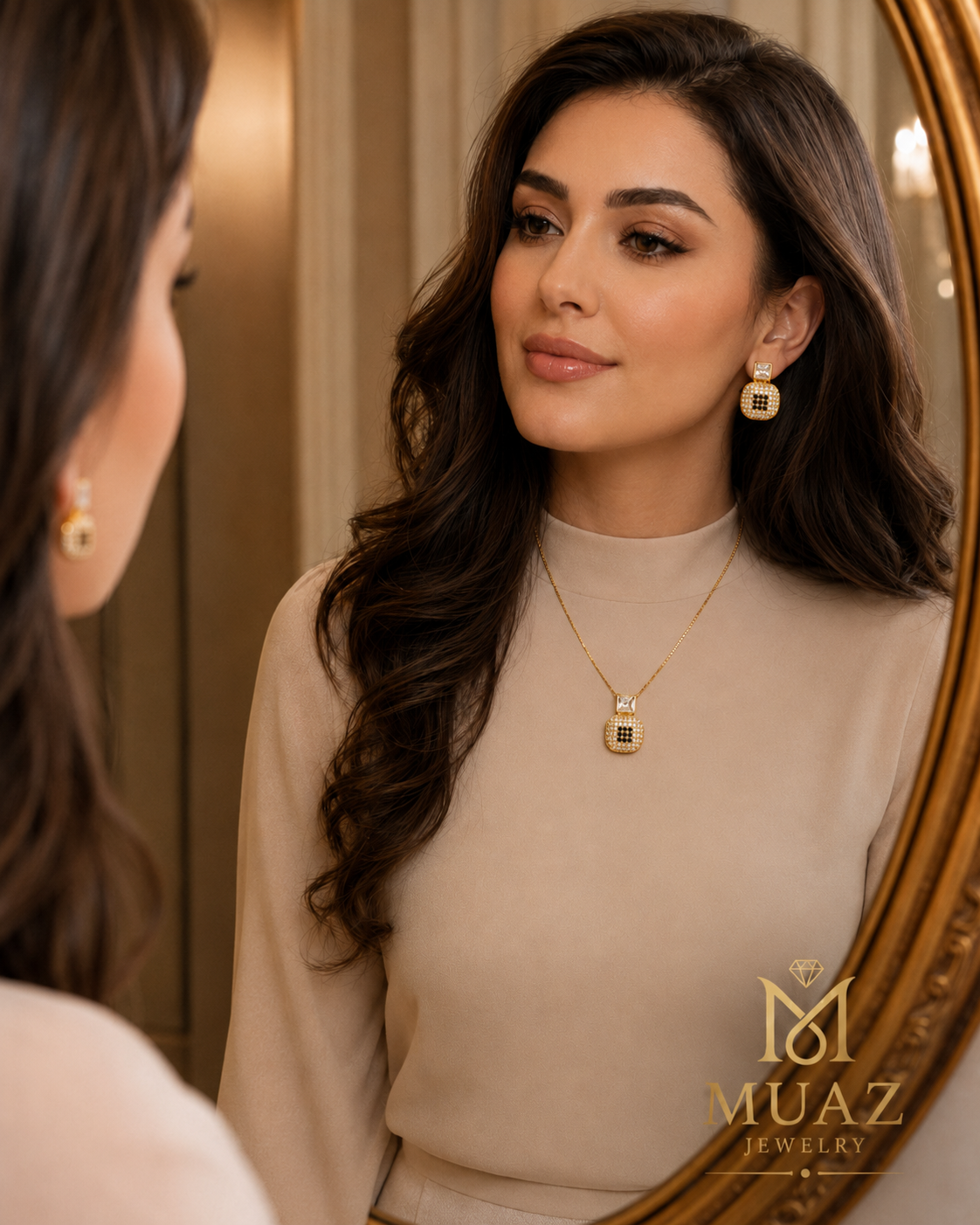 1 Carat Gold Plated Pendant & Earrings Set