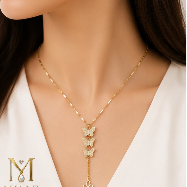 Stainless Steel Gold Butterfly Lariat Necklace