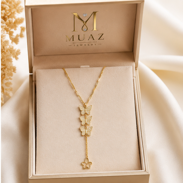 Stainless Steel Gold Butterfly Lariat Necklace