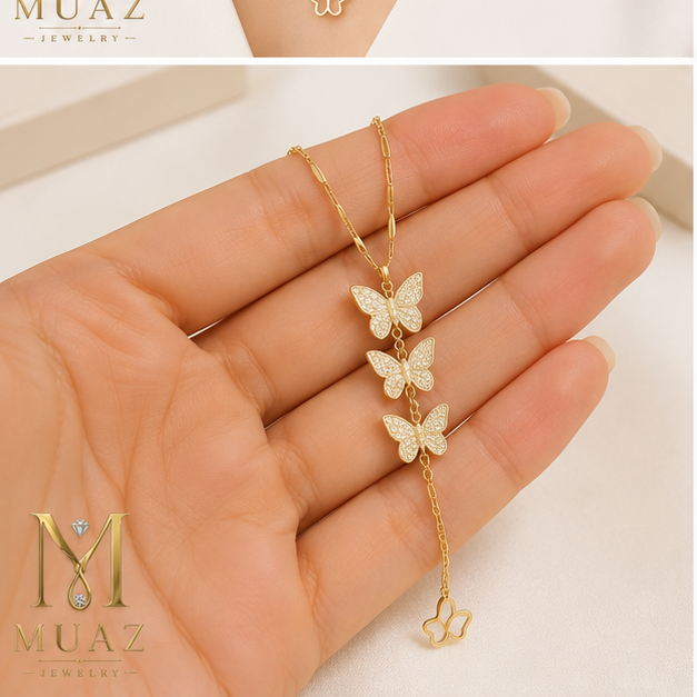 Stainless Steel Gold Butterfly Lariat Necklace