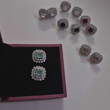 Luxury Silver Tops, Multicolor Stone Stud Earrings