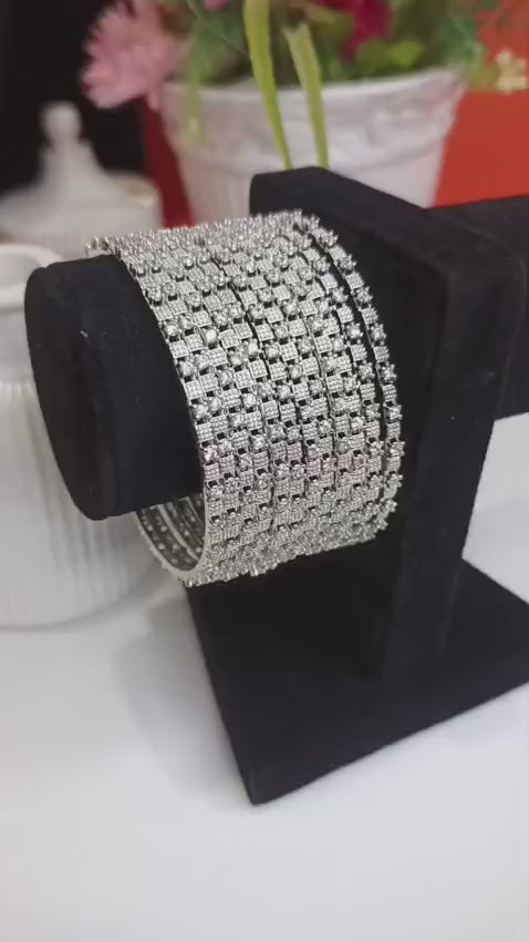 1 Carat Diamond Cut Silver Bangles Set of 4 2.8 size