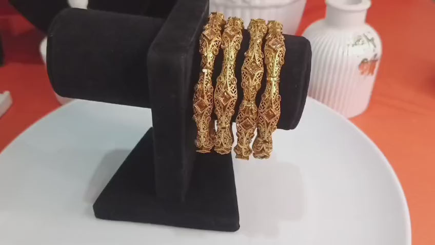 Gold Plated Ornate Bangles Pair