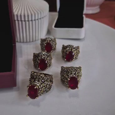 Designer RP Adjustable Rings With Elevated Red Crown