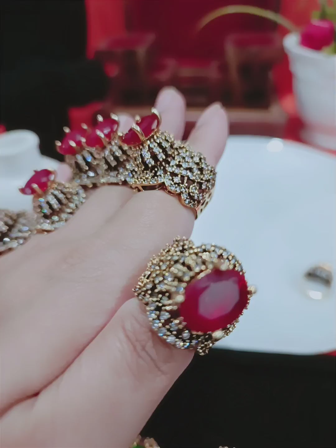 Designer RP Adjustable Rings With Elevated Red Crown