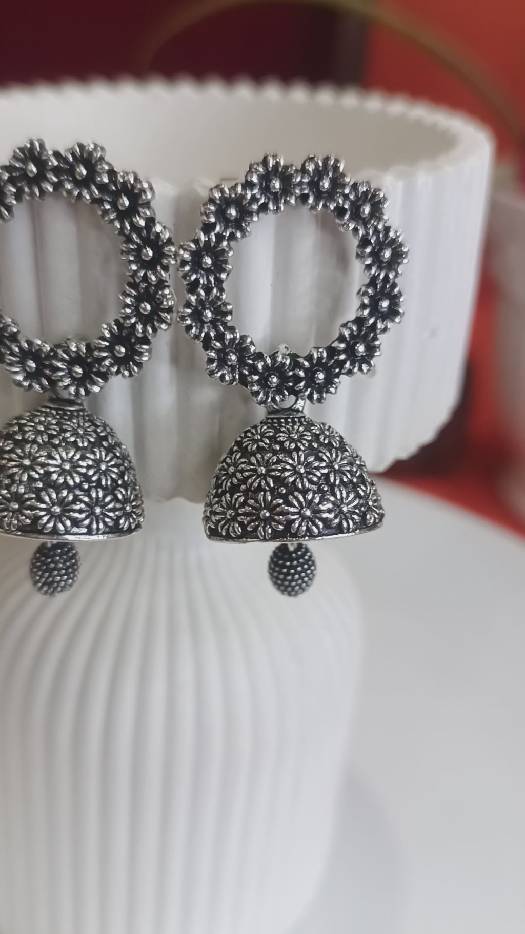 Antique Silver Floral Jhumka