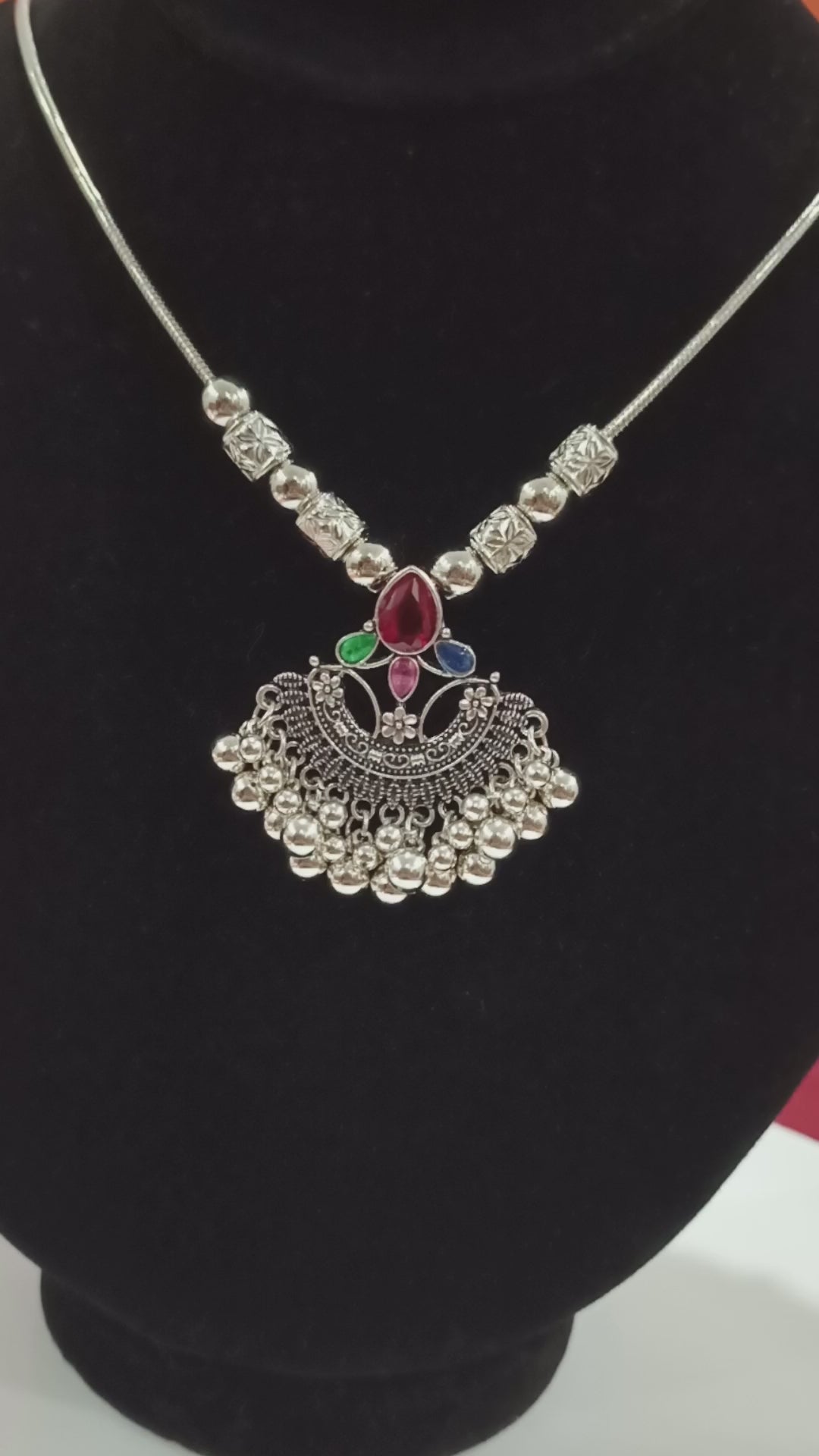 Heavenly Kashmir Mala | Traditional Oxidized Silver Necklace