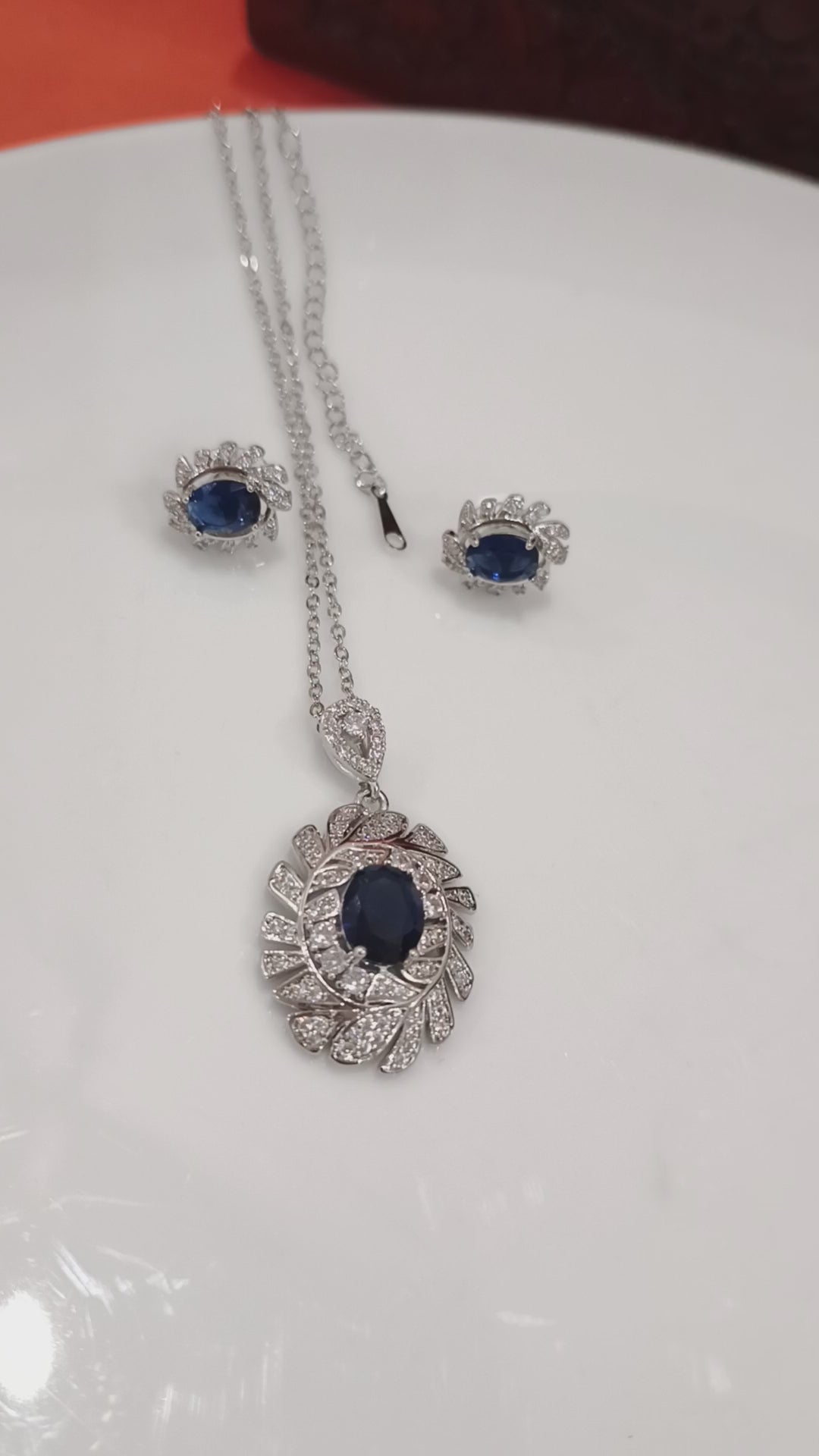 Elegant Blue Gemstone Necklace & Earrings Set