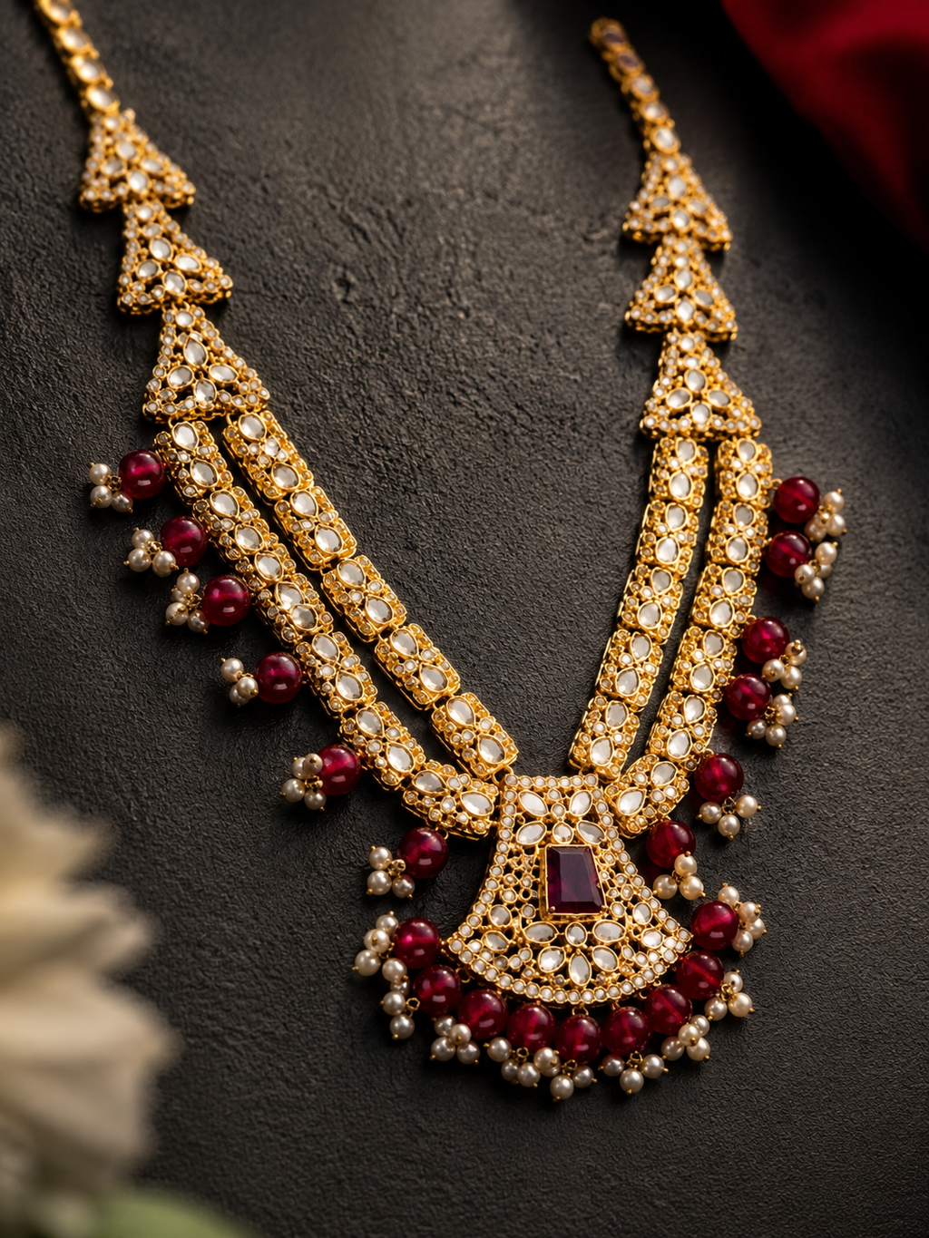 Indian Designer Traditional Mala with Red Beads