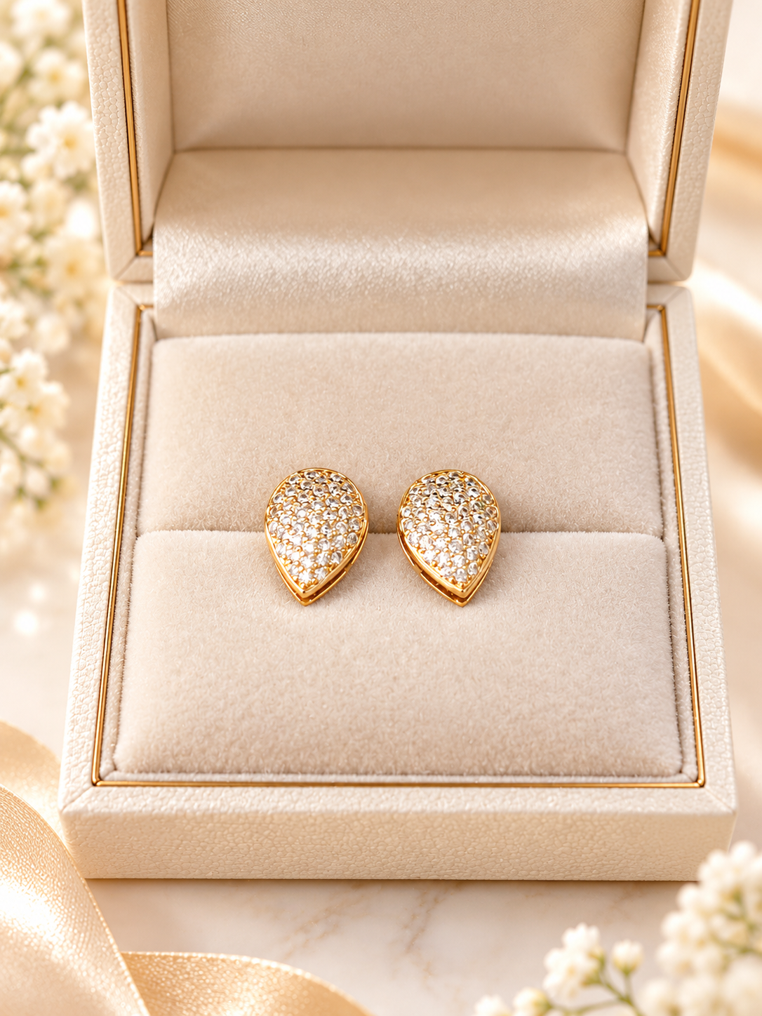 Royal Teardrop Elegance – Gold-Tone Crystal Stud Earrings