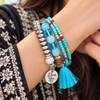 Multilayer Beaded Bracelet – Silver Charm Tassel Boho Jewelry