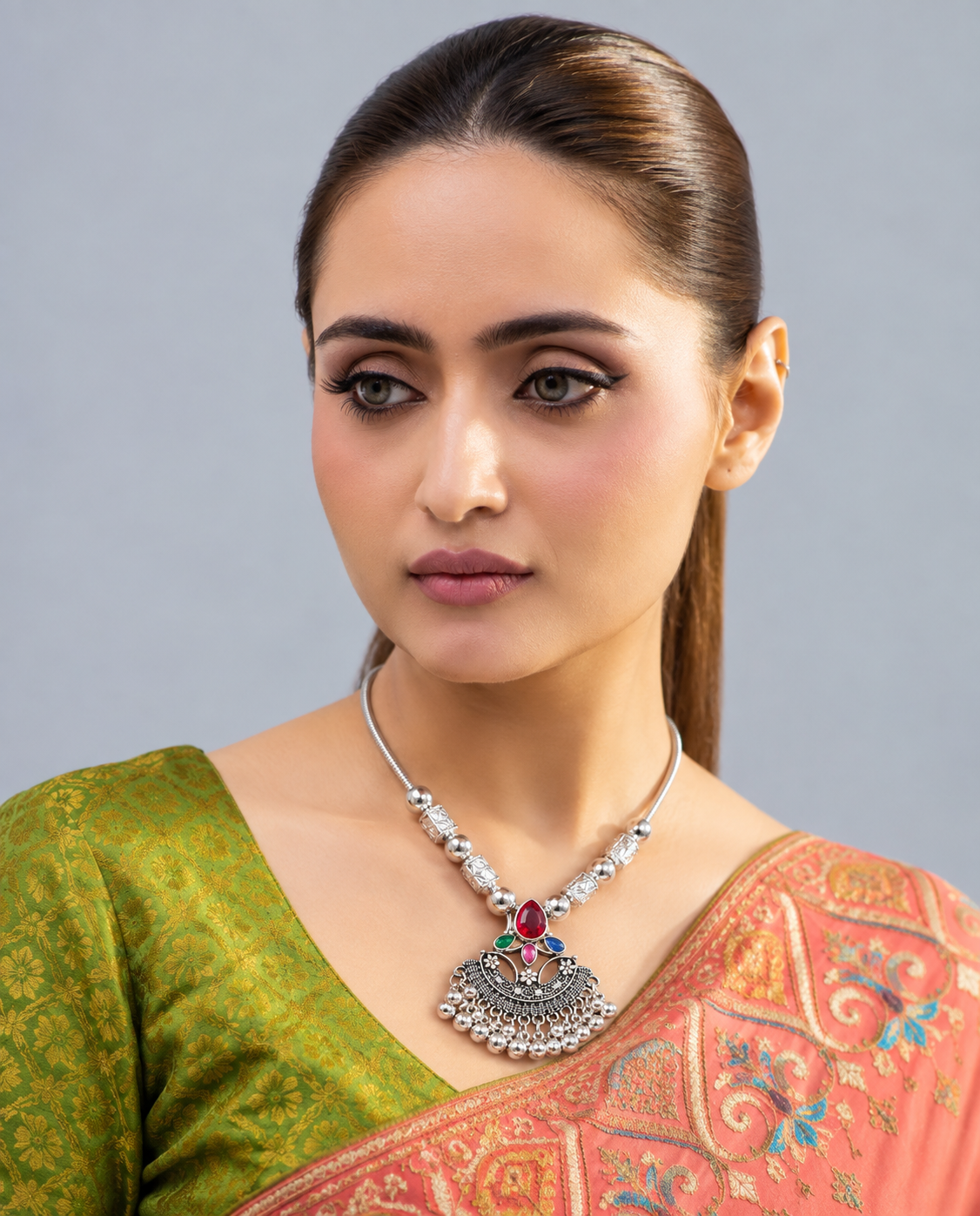 Heavenly Kashmir Mala | Traditional Oxidized Silver Necklace