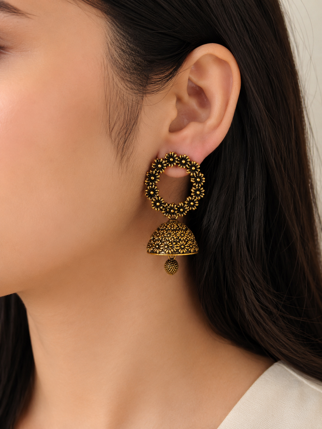 Antique Gold Floral Jhumka