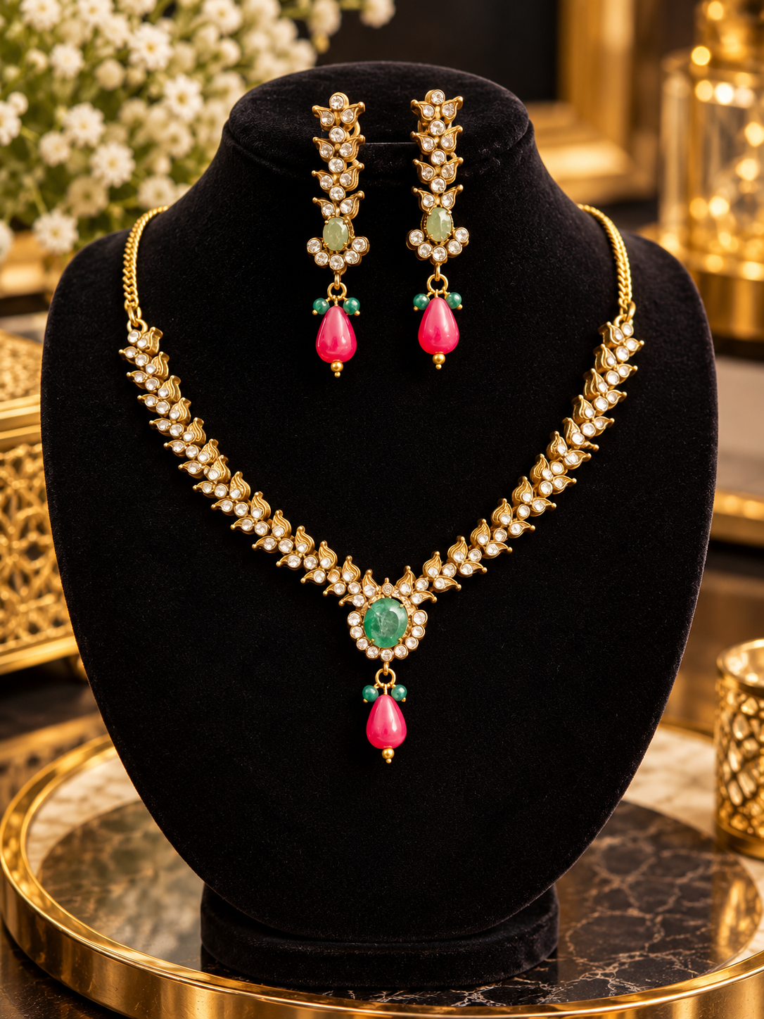 Necklace & Earrings Set 4 – Premium Stone-Studded
