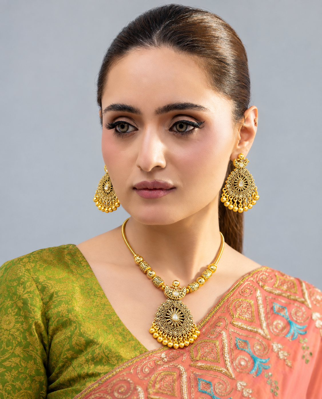 Oxidized dull-gold Mala Set
