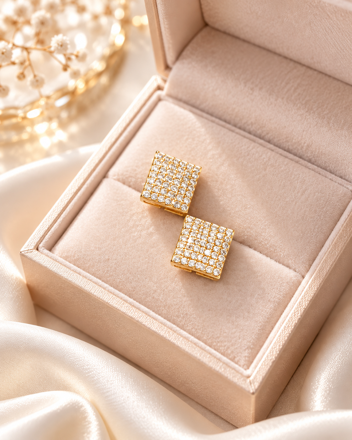 Royal Radiance – Gold-Plated Square Crystal Stud Earrings