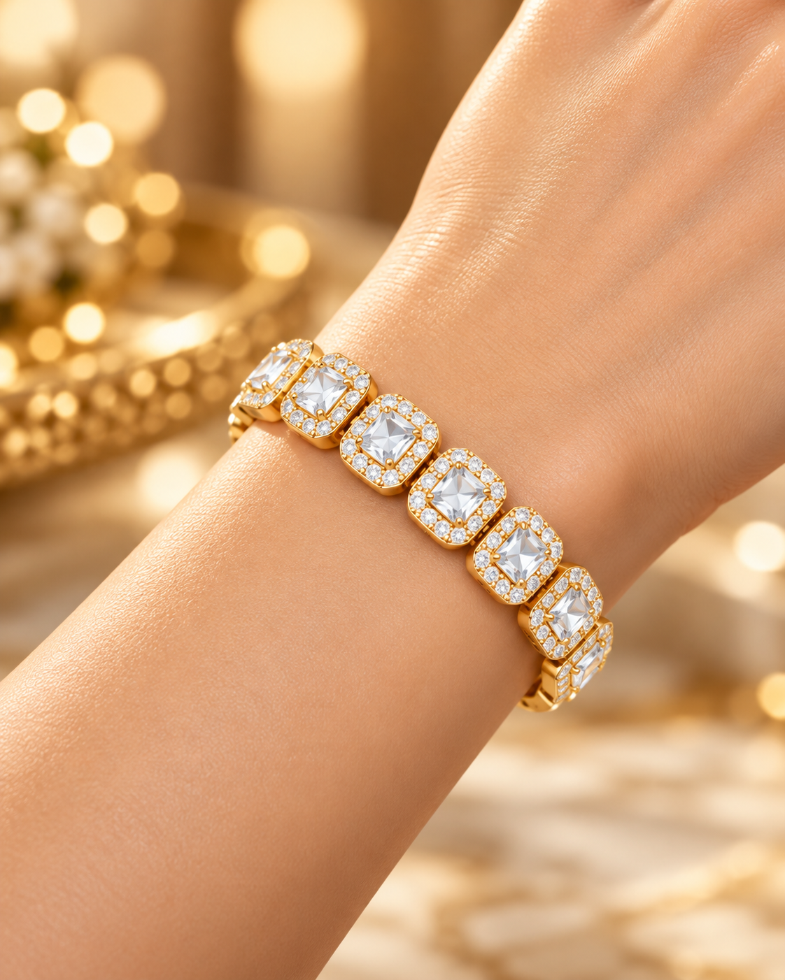The Aurelia Royale, Silver/Gold-Tone 1 Carat Crystal Tennis Bracelet