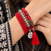 Multilayer Beaded Bracelet – Silver Charm Tassel Boho Jewelry
