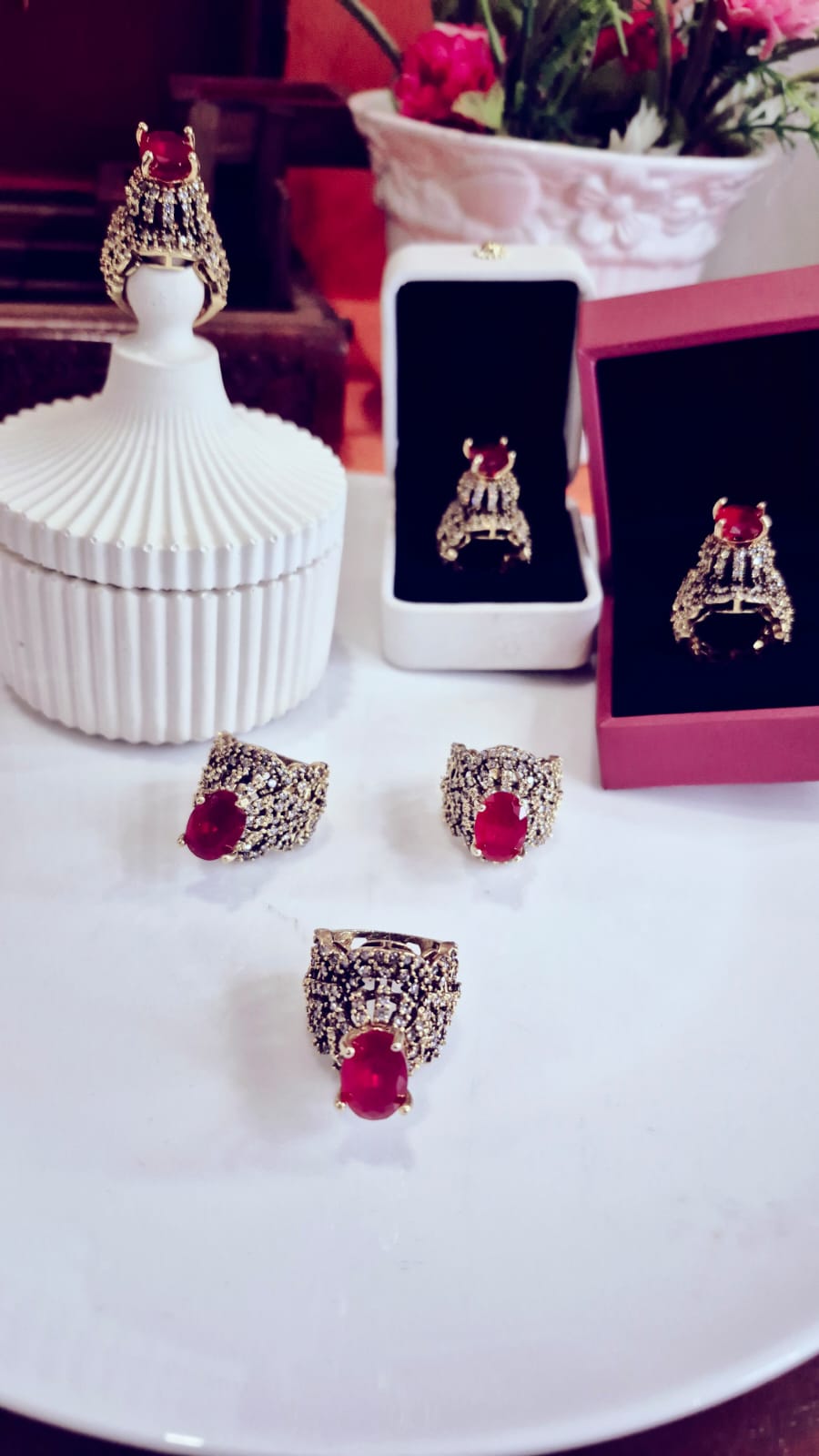 Designer RP Adjustable Rings With Elevated Red Crown