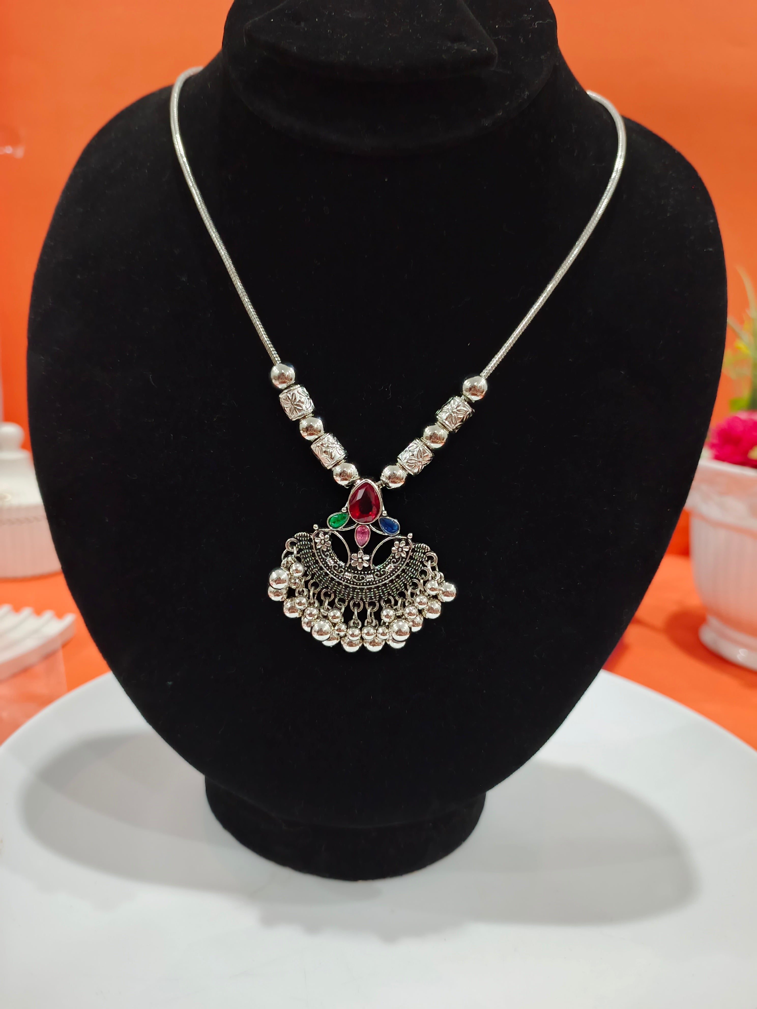 Heavenly Kashmir Mala | Traditional Oxidized Silver Necklace