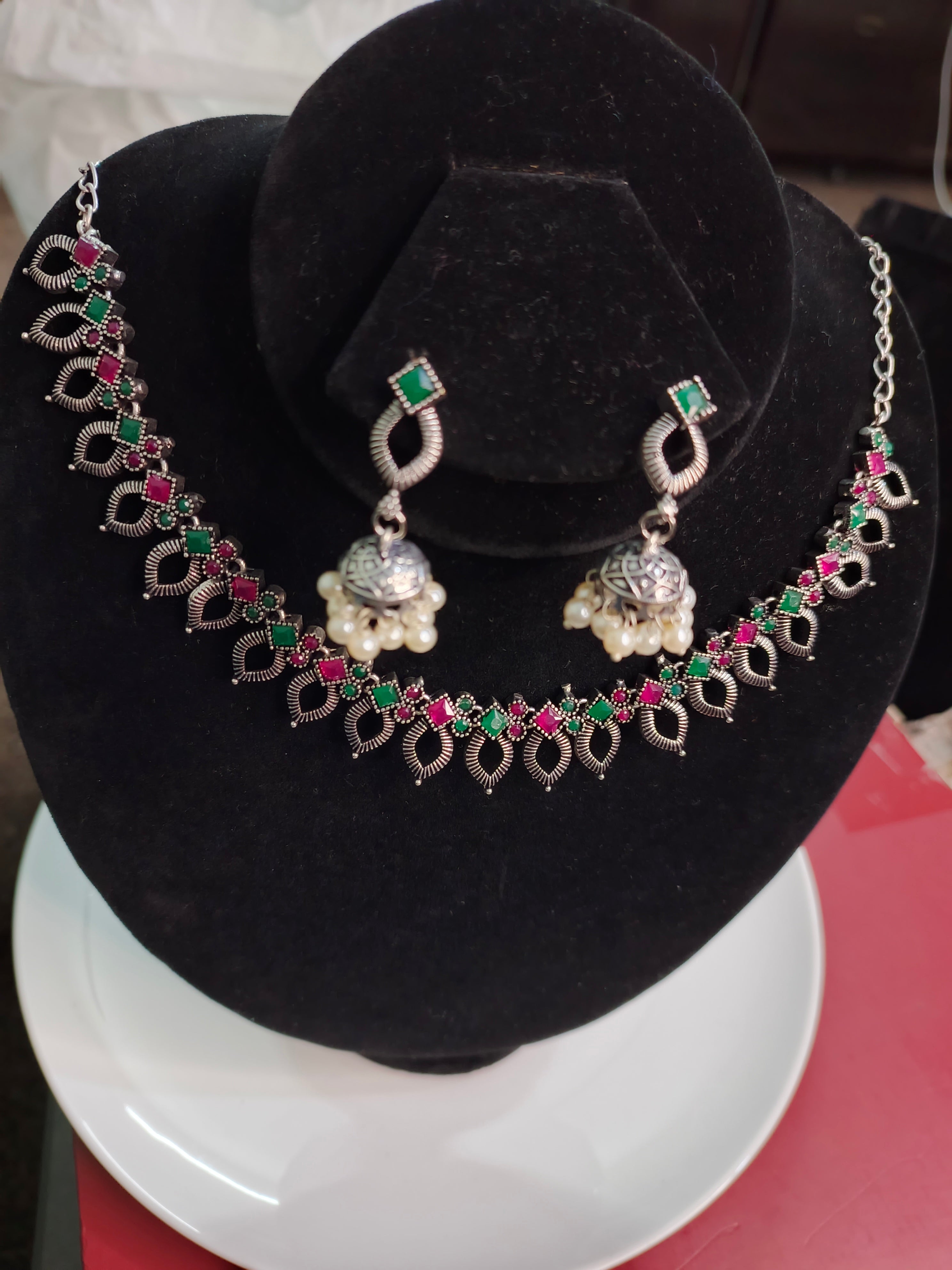 Oxidized Jhumki Set