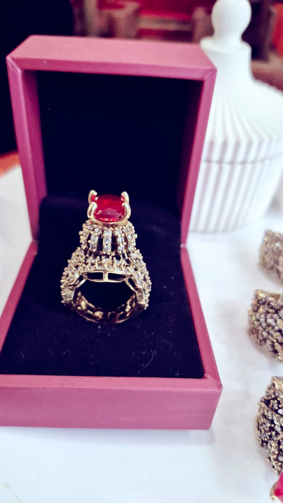 Designer RP Adjustable Rings With Elevated Red Crown