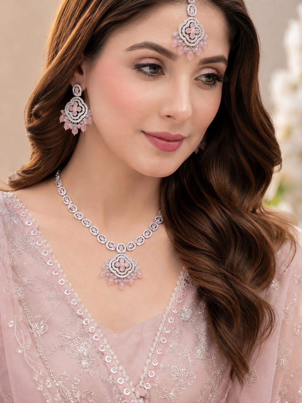 Pink Designer Zircon Set