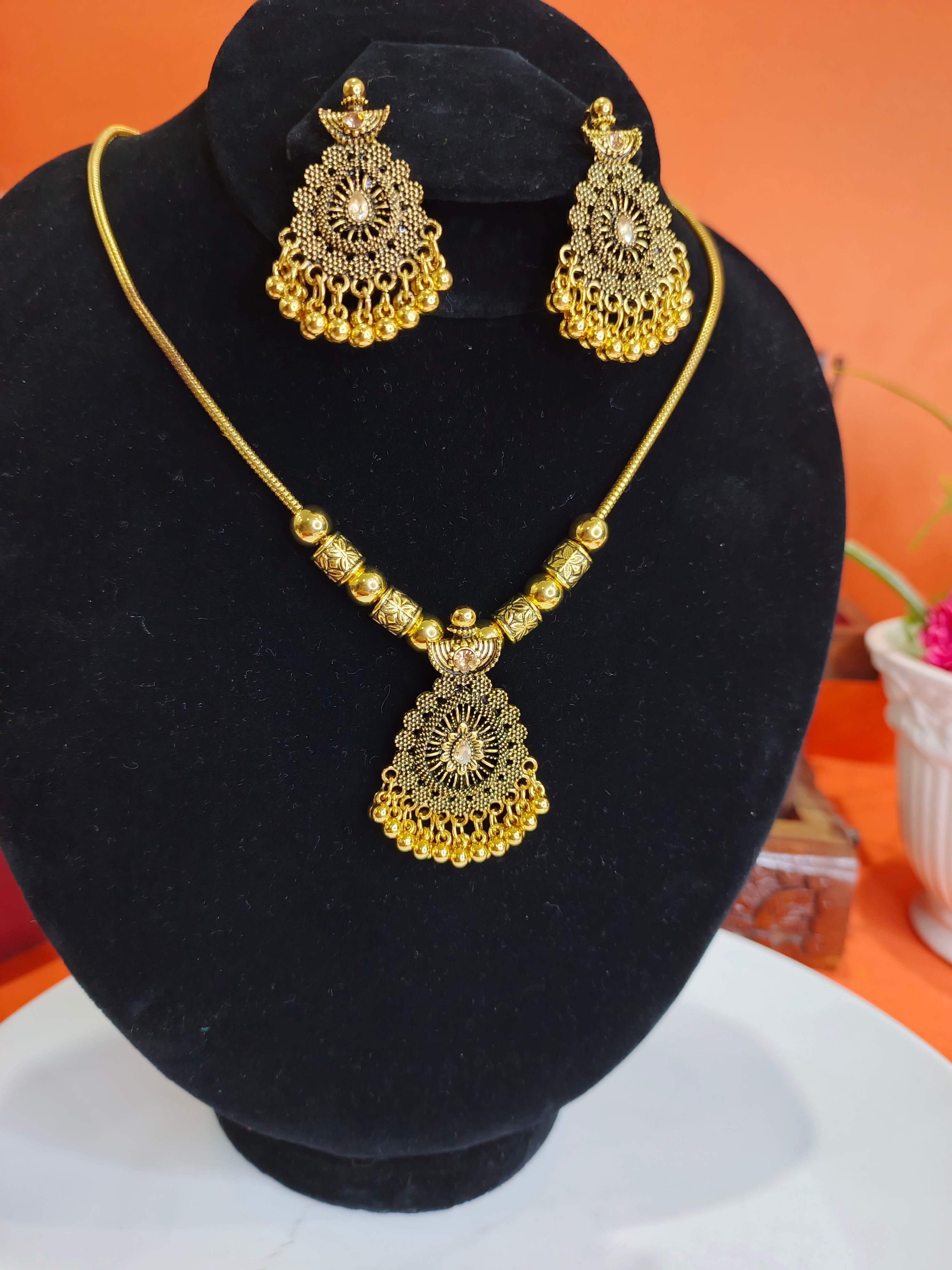 Oxidized dull-gold Mala Set
