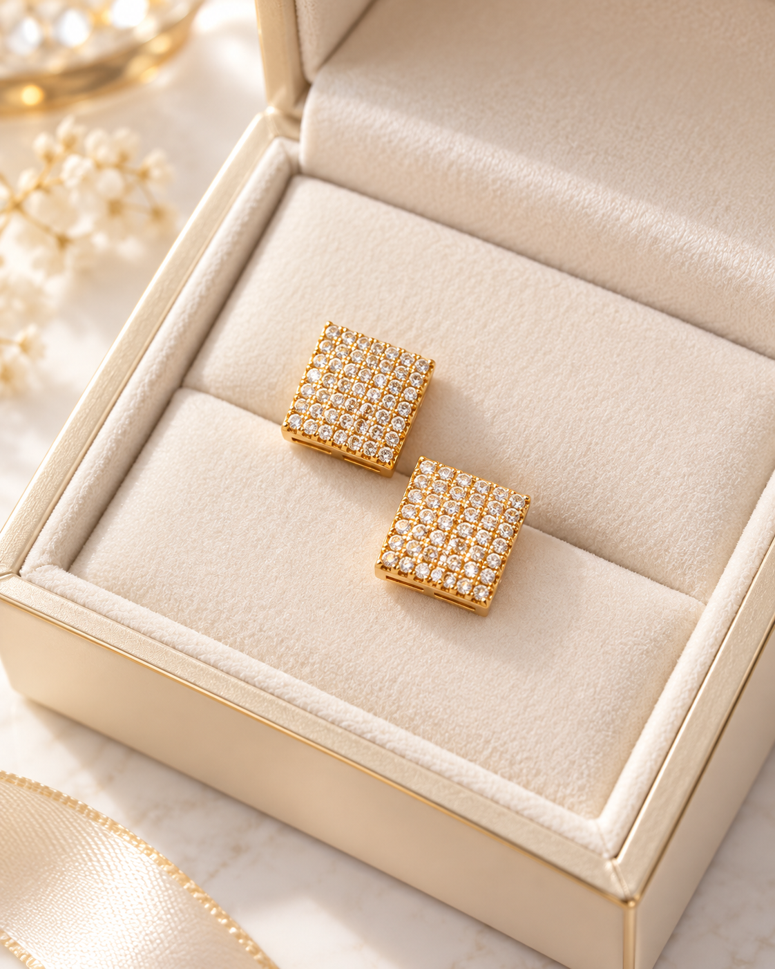 Royal Radiance – Gold-Plated Square Crystal Stud Earrings