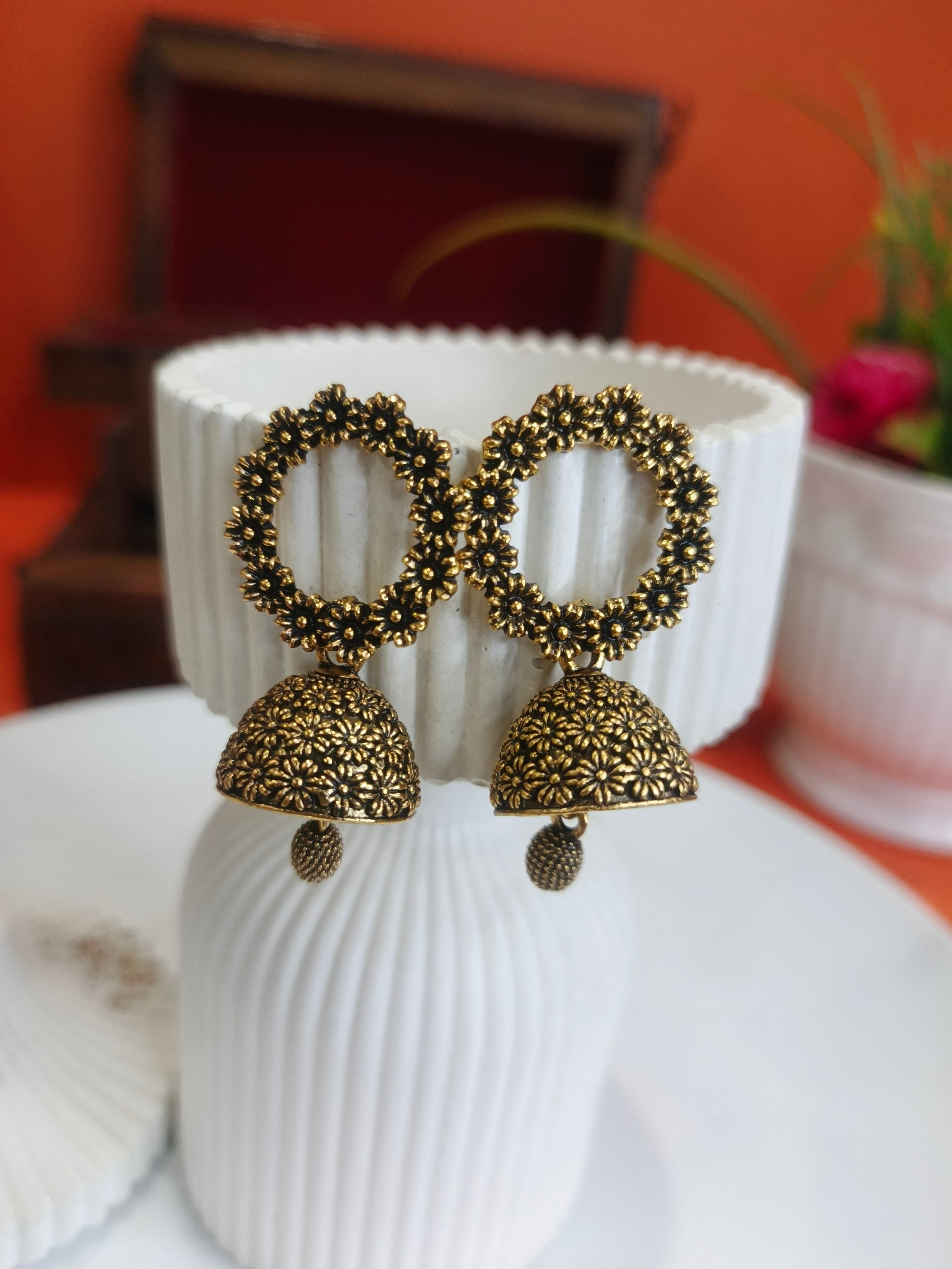 Antique Gold Floral Jhumka