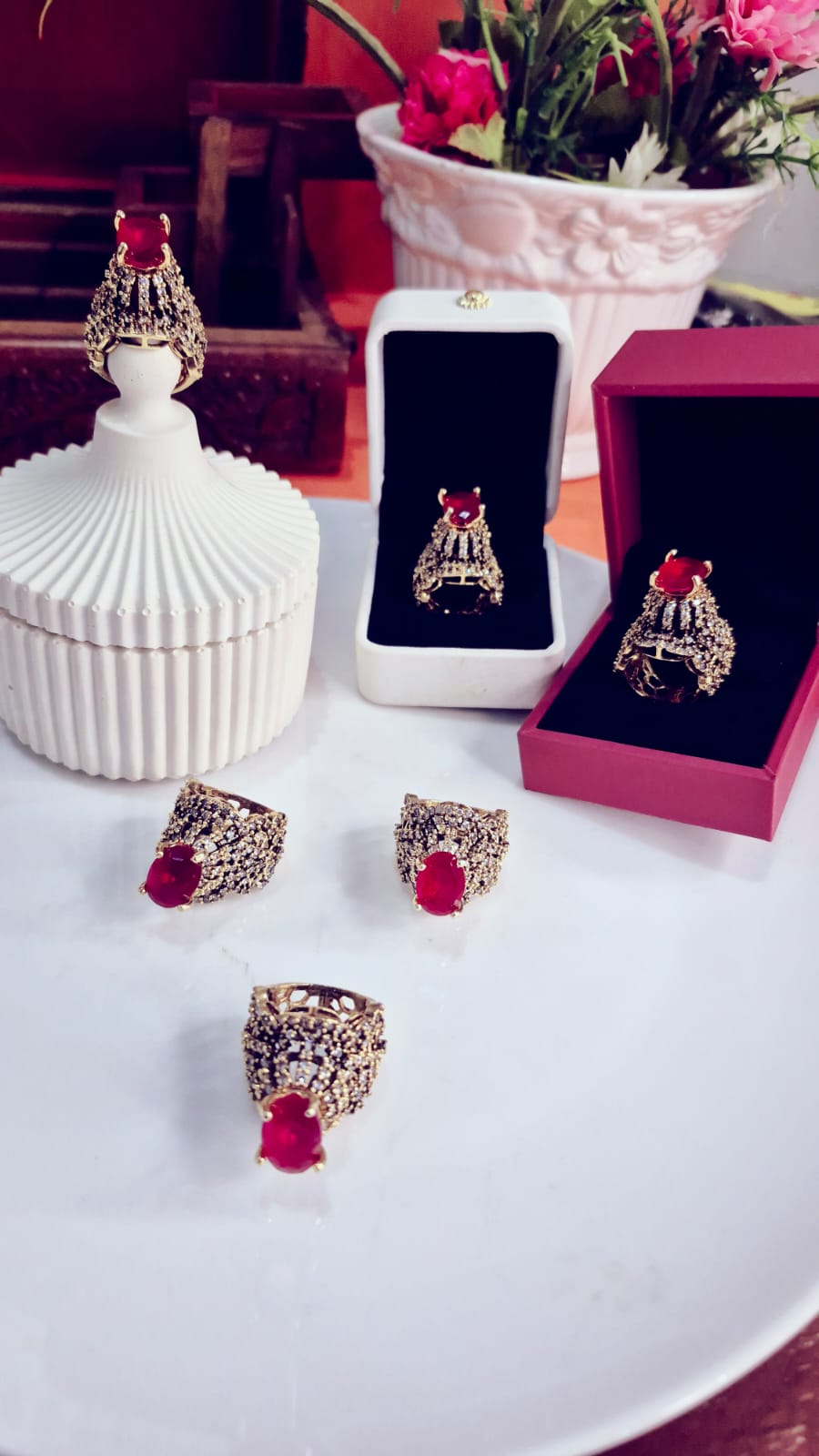 Designer RP Adjustable Rings With Elevated Red Crown