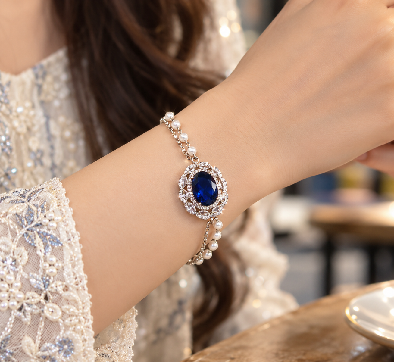 Designer Sapphire Pearl Bracelet